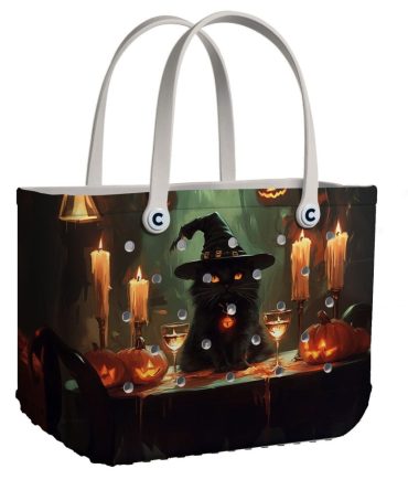 Bucket Tote Bag, Limited Edition Bogg Bag, Beach Bag Midnight Magic Cat