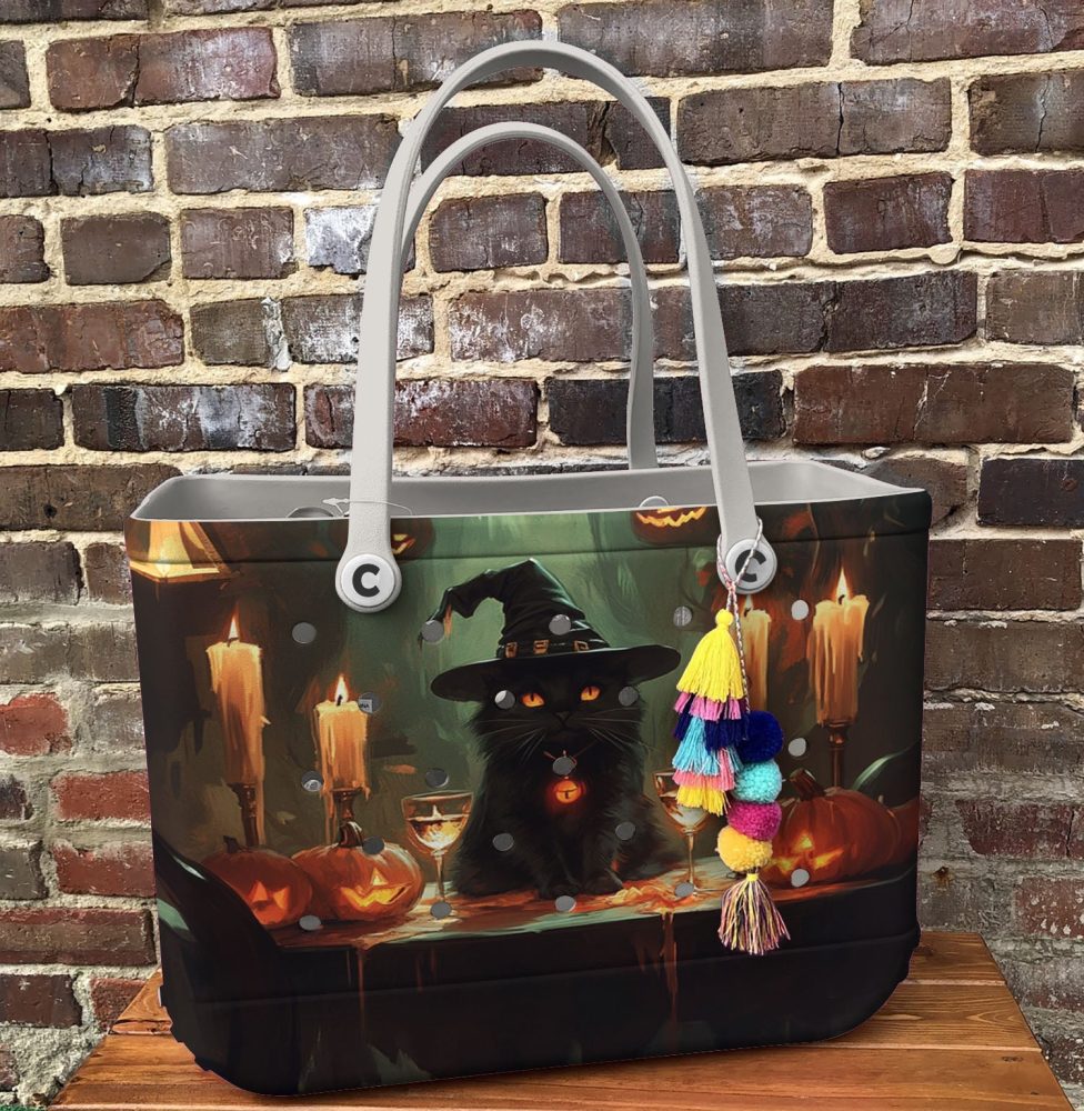 Bucket Tote Bag, Limited Edition Bogg Bag, Beach Bag Midnight Magic Cat - Image 4