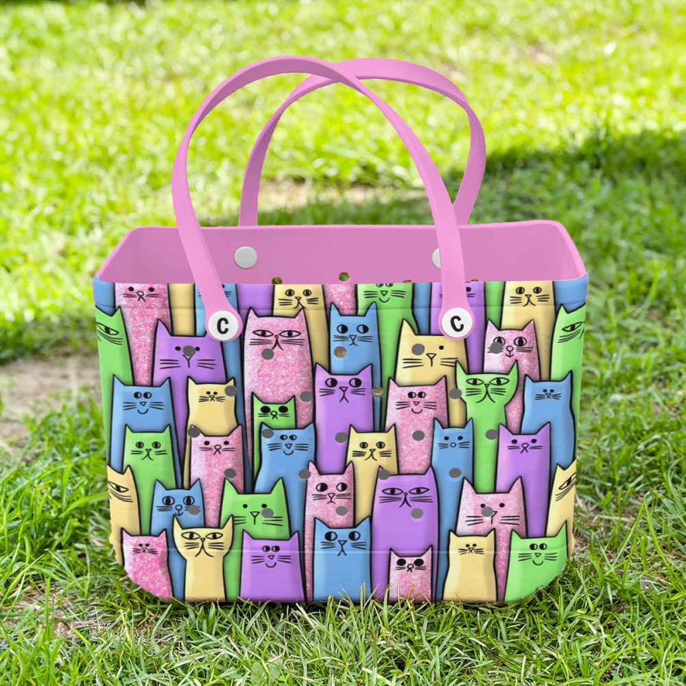 Bucket Tote Bag, Limited Edition Bogg Bag, Beach Bag Cat Color Party - Image 2