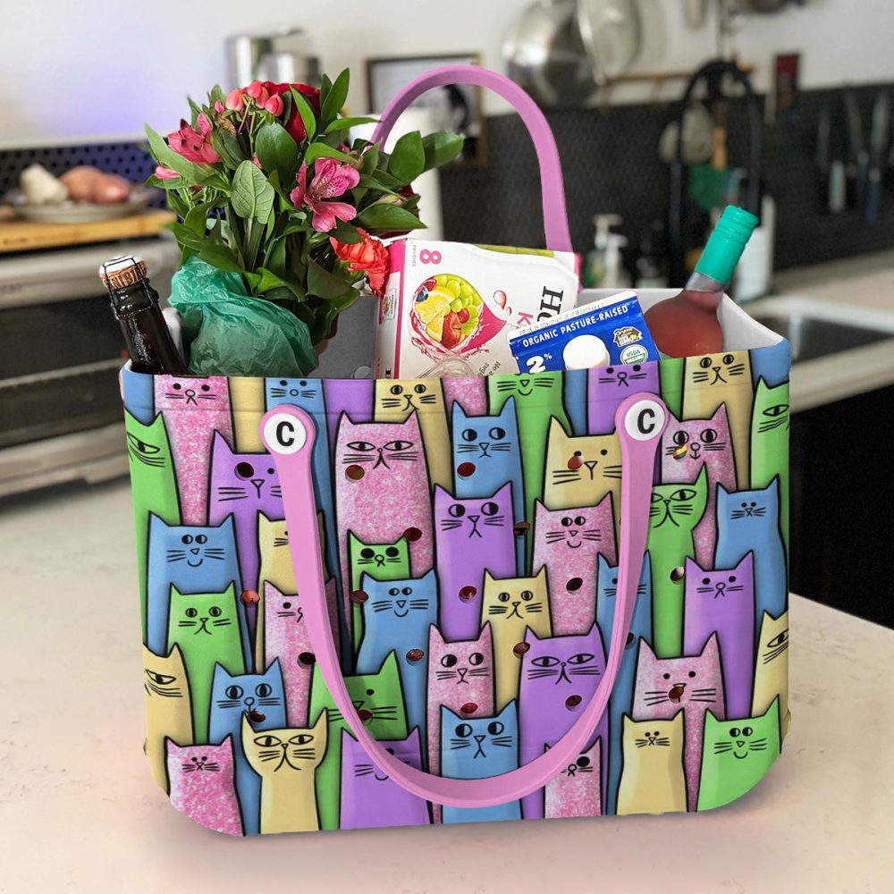 Bucket Tote Bag, Limited Edition Bogg Bag, Beach Bag Cat Color Party - Image 4