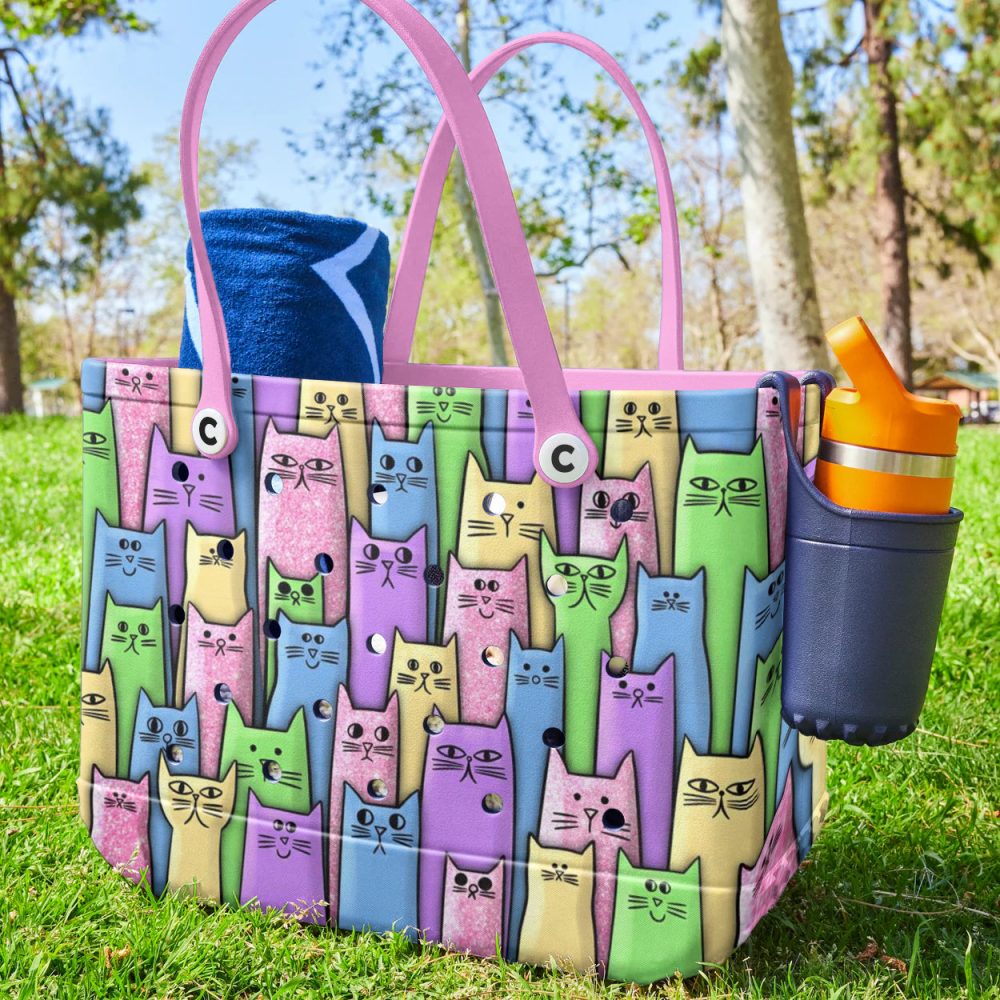 Bucket Tote Bag, Limited Edition Bogg Bag, Beach Bag Cat Color Party - Image 3