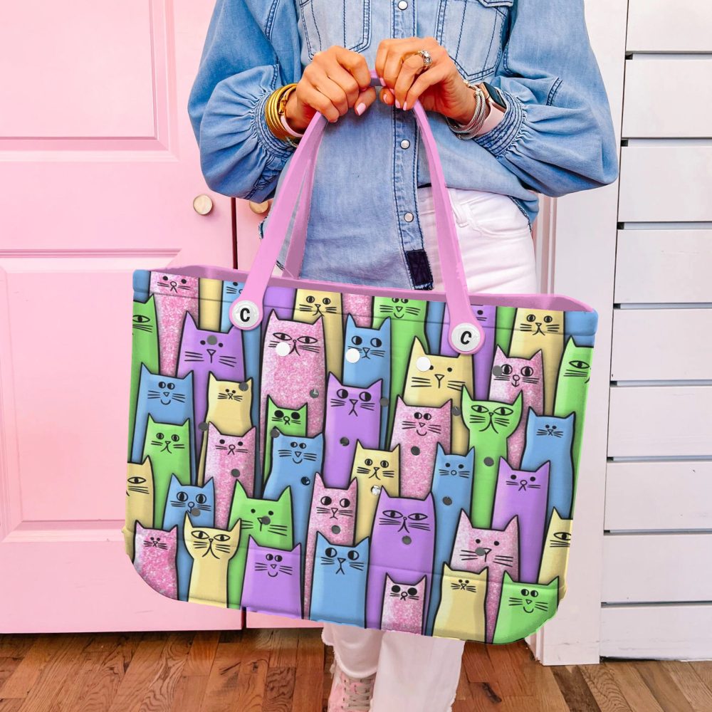 Bucket Tote Bag, Limited Edition Bogg Bag, Beach Bag Cat Color Party - Image 5