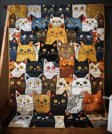 Cat Crowd Quilted Blanket
