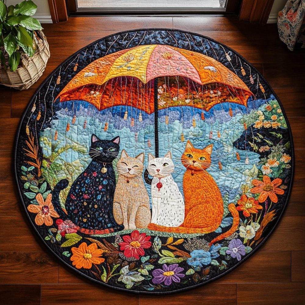 Cat Cuddle Haven Quilted Round Mat