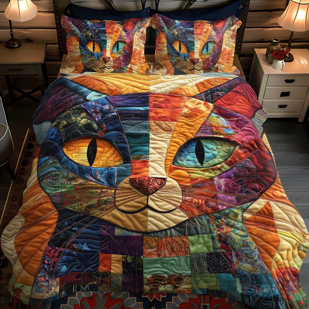 Cat Parade 3-Piece Quilted Bedding Set - Image 2