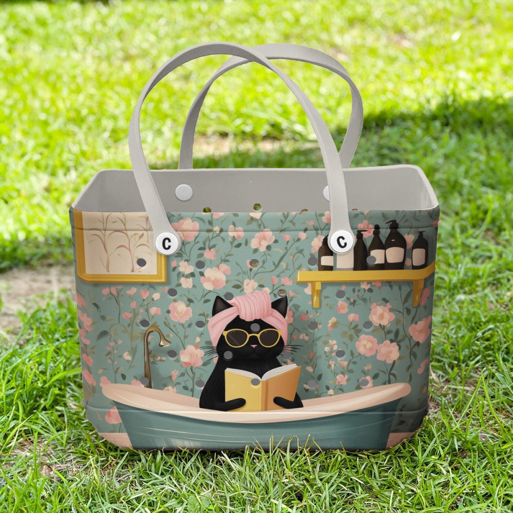 Bucket Tote Bag, Limited Edition Bogg Bag, Beach Bag Cat Spa Day - Image 2