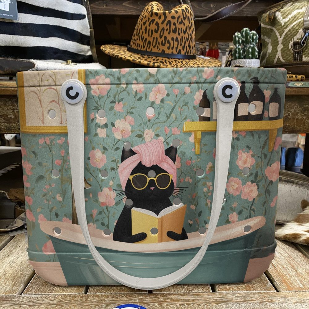 Bucket Tote Bag, Limited Edition Bogg Bag, Beach Bag Cat Spa Day - Image 6