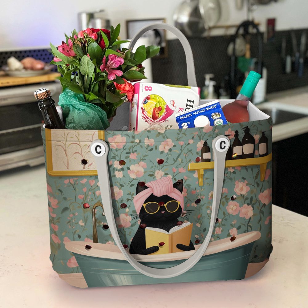 Bucket Tote Bag, Limited Edition Bogg Bag, Beach Bag Cat Spa Day - Image 3