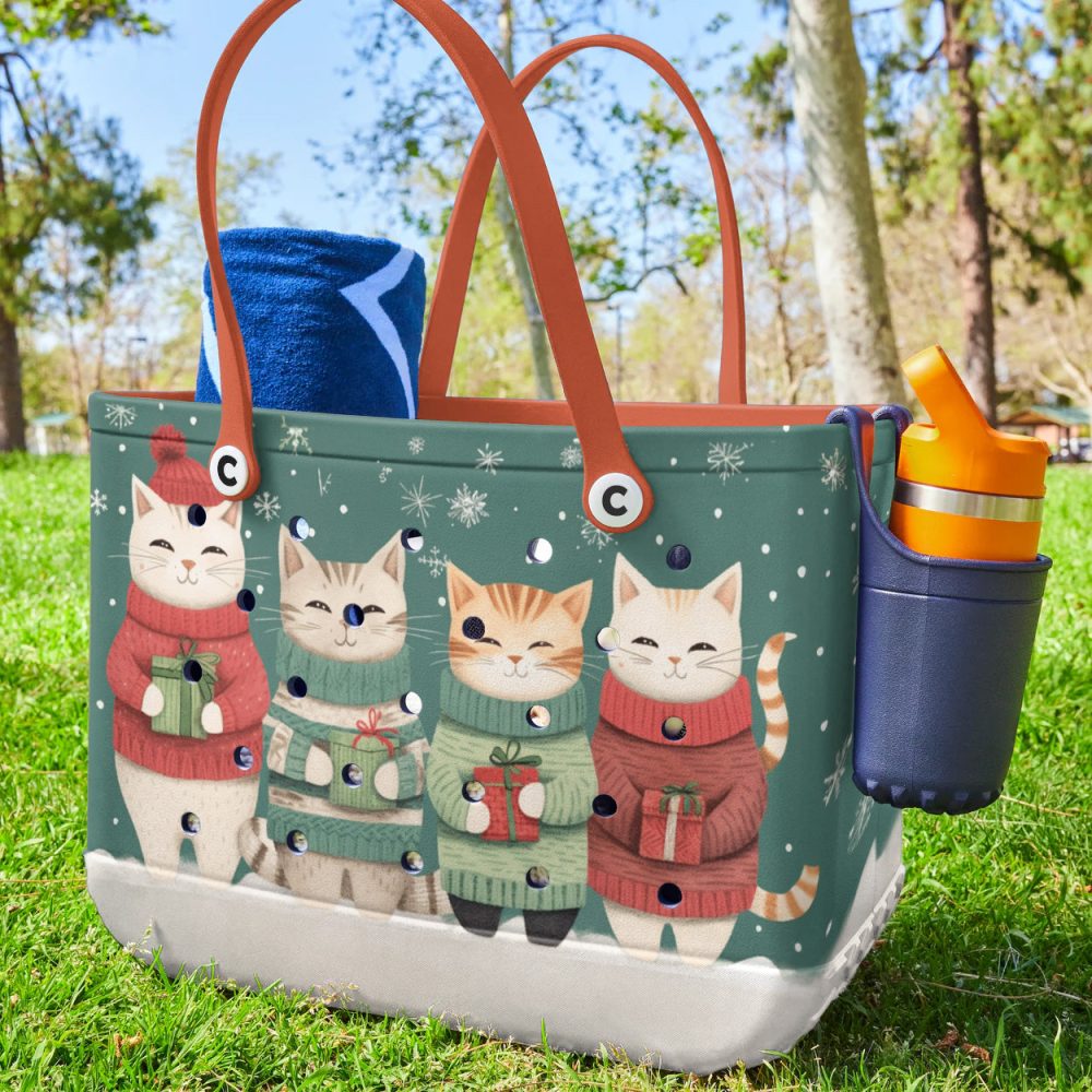 Bucket Tote Bag, Limited Edition Bogg Bag, Beach Bag Cats & Christmas Cheer - Image 3
