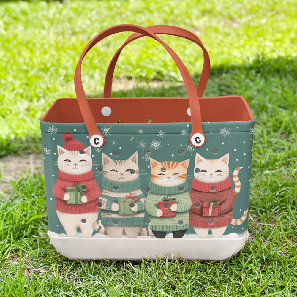 Bucket Tote Bag, Limited Edition Bogg Bag, Beach Bag Cats & Christmas Cheer - Image 2