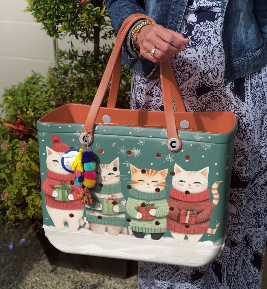 Bucket Tote Bag, Limited Edition Bogg Bag, Beach Bag Cats & Christmas Cheer - Image 5