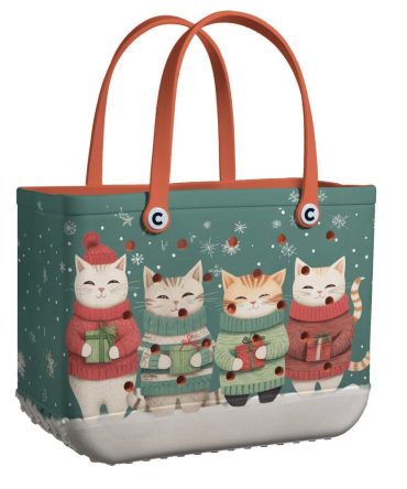 Bucket Tote Bag, Limited Edition Bogg Bag, Beach Bag Cats & Christmas Cheer