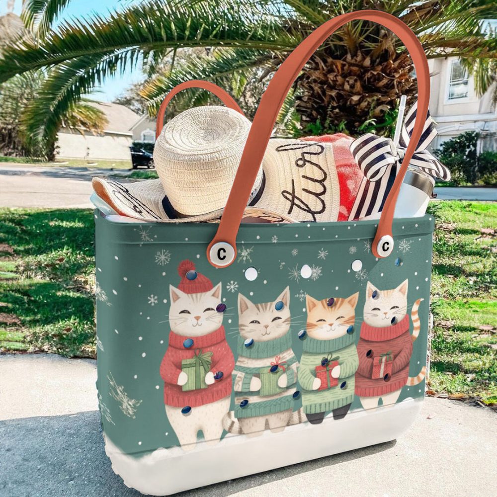 Bucket Tote Bag, Limited Edition Bogg Bag, Beach Bag Cats & Christmas Cheer - Image 4