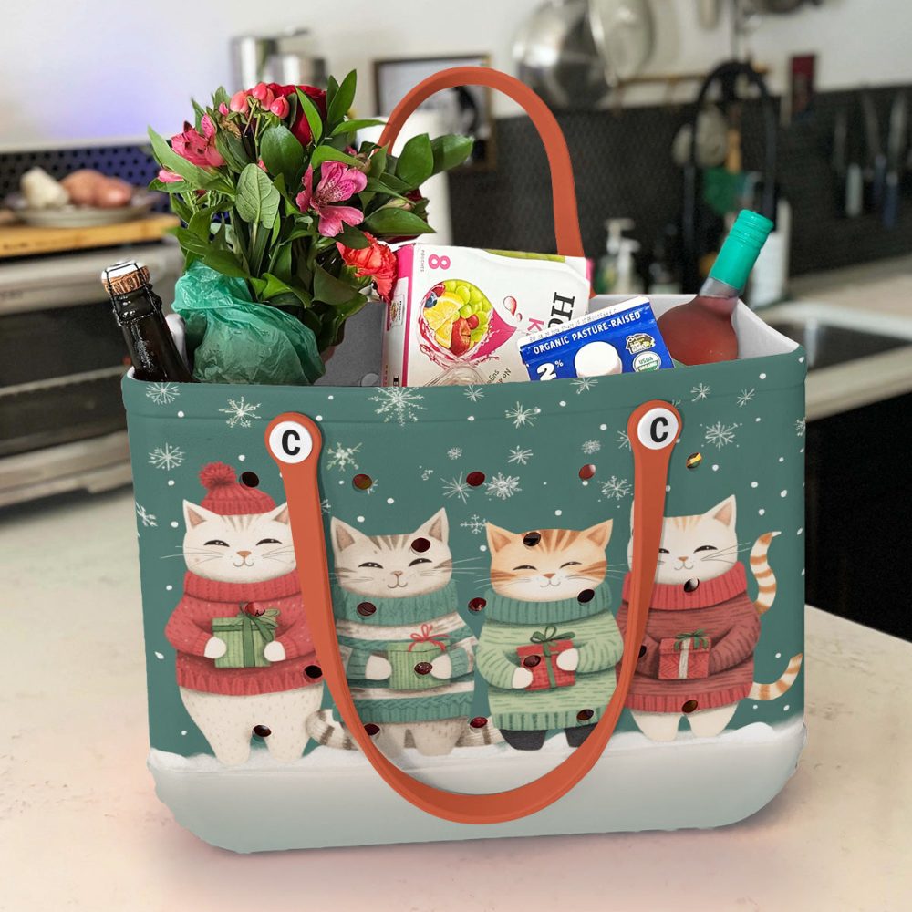 Bucket Tote Bag, Limited Edition Bogg Bag, Beach Bag Cats & Christmas Cheer - Image 6