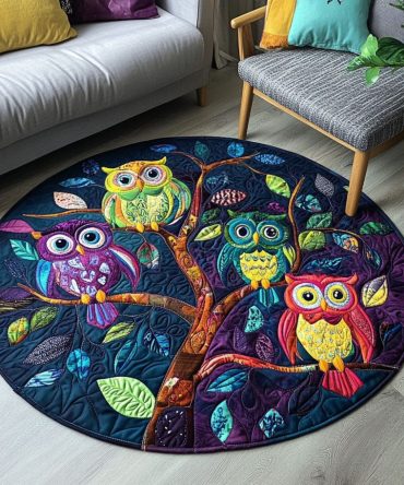 Celestial Owls Quilted Round Mat
