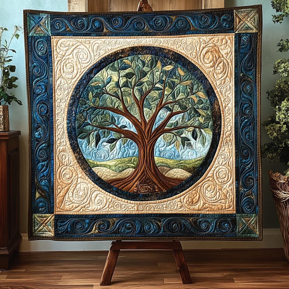 Celestial Tree Art Quilt Hanging