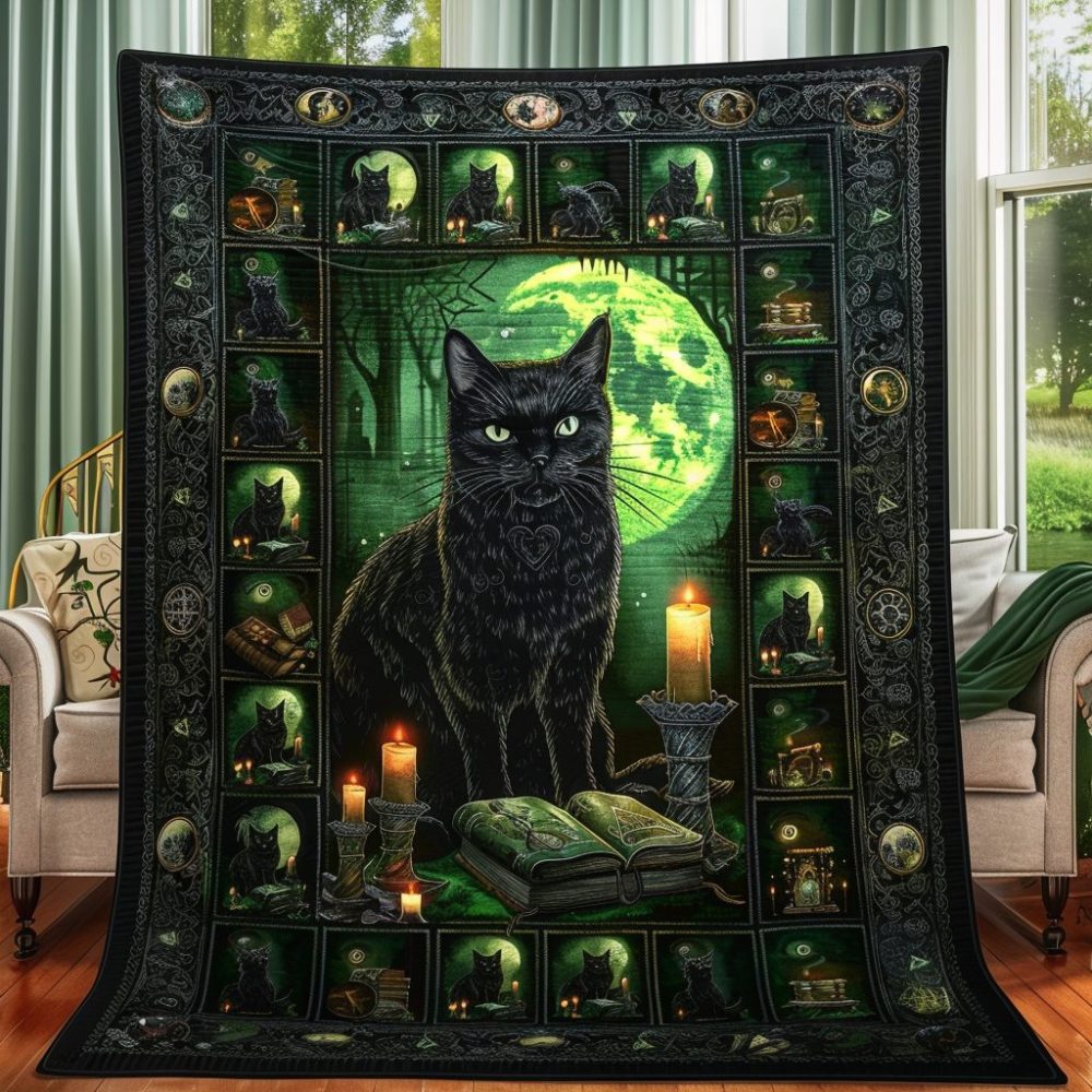 Celtic Magic Black Cats Quilted Blanket