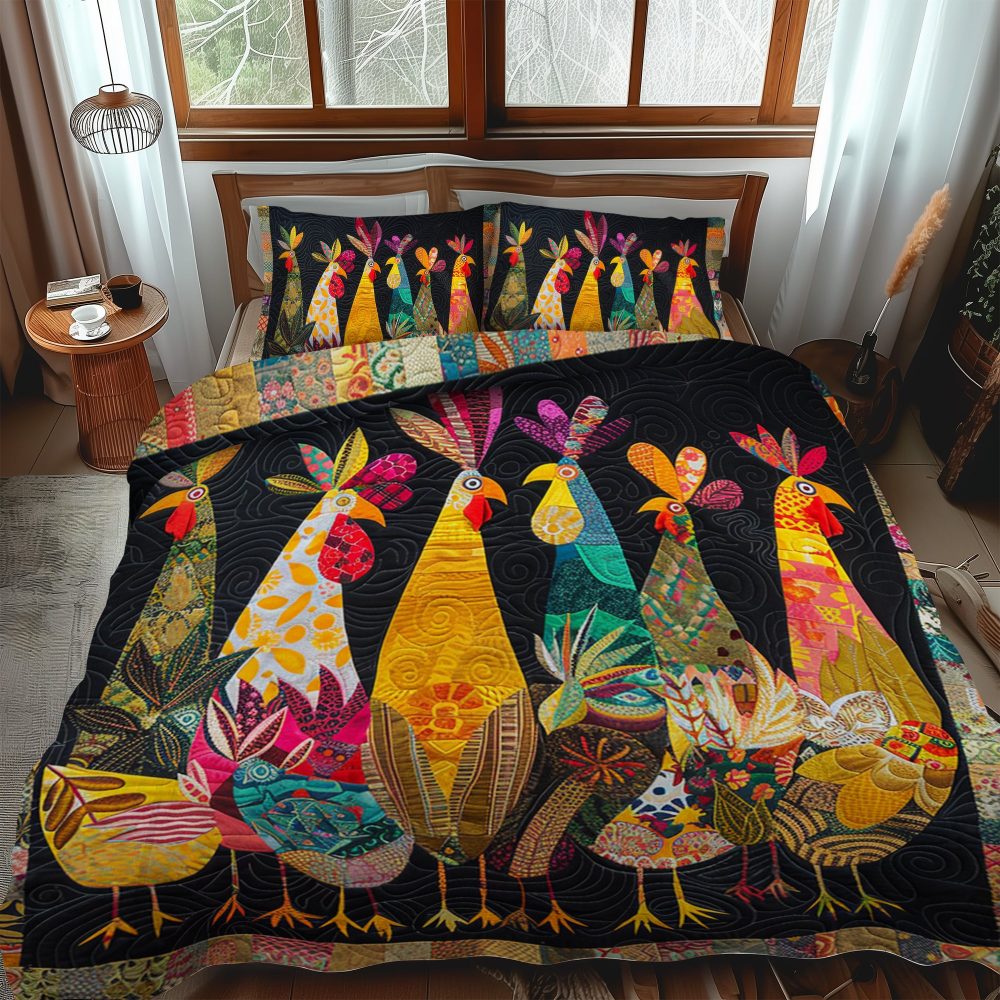 Charming Rooster 3-Piece Quilted Bedding Set - Image 2