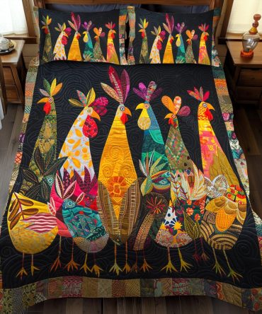 Charming Rooster 3-Piece Quilted Bedding Set