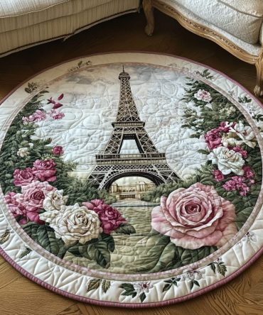 Charming Eiffel Tower Quilted Round Mat