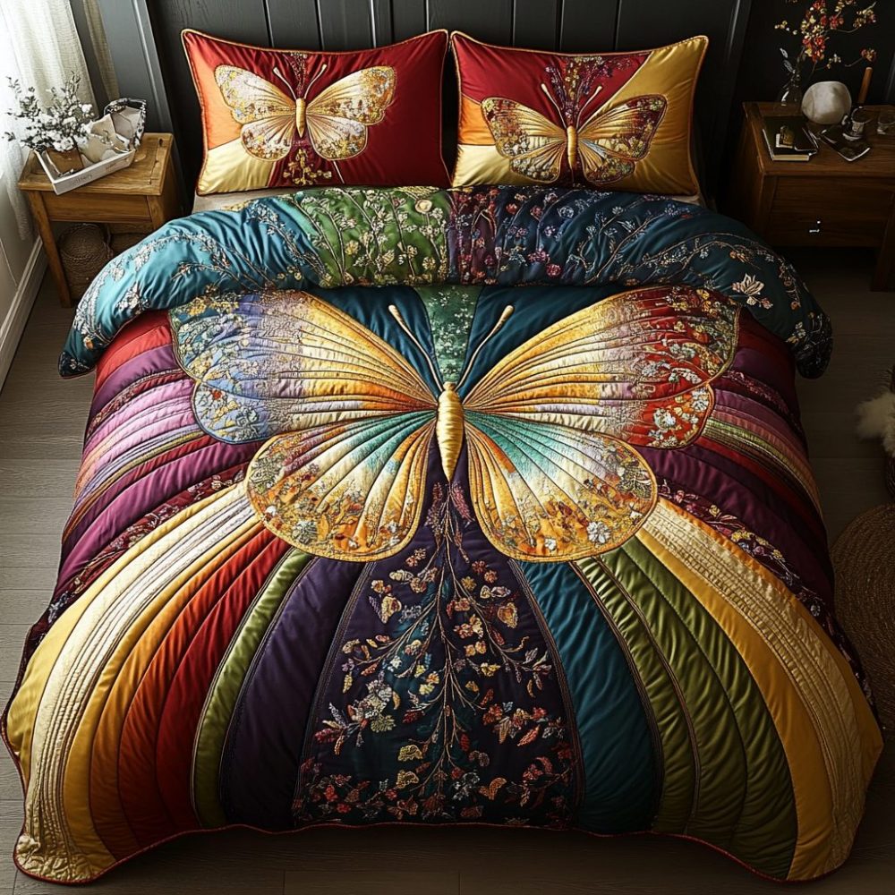 Chasing Butterflies 3-Piece Quilted Bedding Set