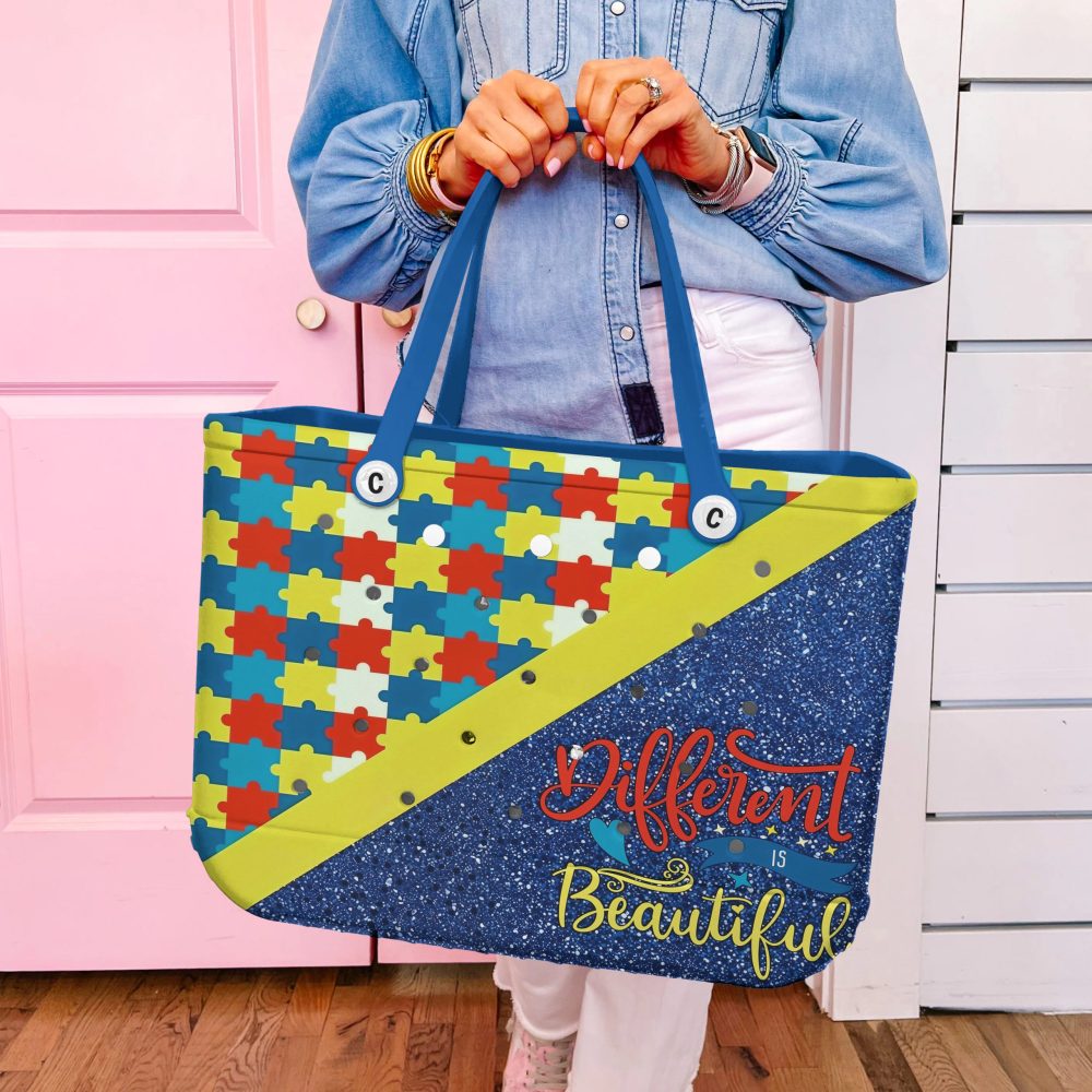 Vibrant Puzzle Piece Tote Bag - 'Different Is Beautiful' Design, Durable & Stylish Carry-All - Image 4