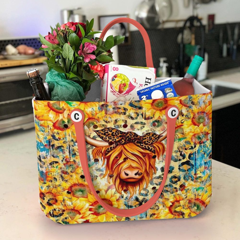 Colorful Highland Cow Tote Bag – Vibrant Sunflower & Leopard Print Design – Perfect Statement Accessory - Image 5