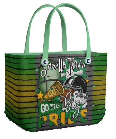 Small Town Pride Green & Yellow Striped Tote - Perfect For Game Day & Everyday Style