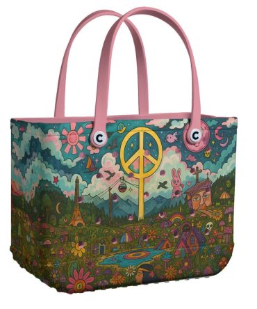 Vibrant Peace Sign Tote Bag – Unique Artistic Design, Eco-Friendly, Spacious & Stylish Handbag