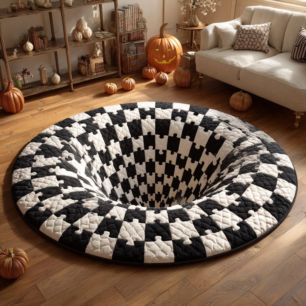 Checkered Void Quilted Round Mat