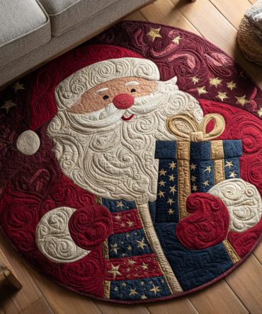 Cheerful Santa Claus Quilted Round Mat