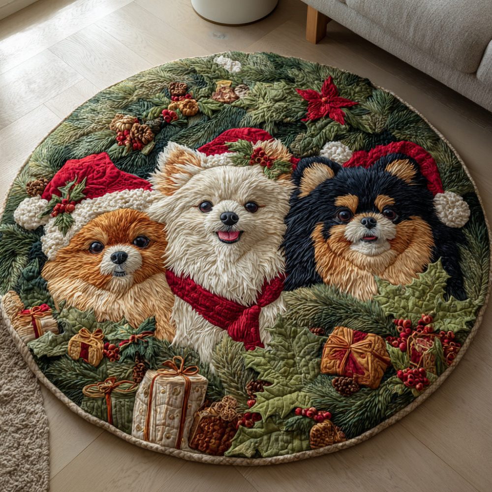 Cheery Pom Trio Quilted Round Mat