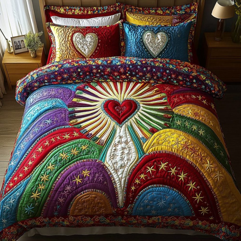 Cherished Heart 3-Piece Quilted Bedding Set