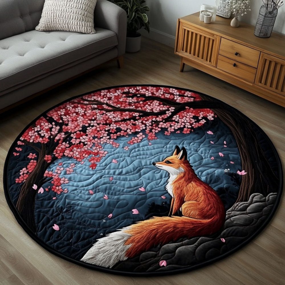 Cherry Fox Bloom Quilted Round Mat
