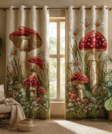 Chic Mushroom Daisy Quilted Curtains