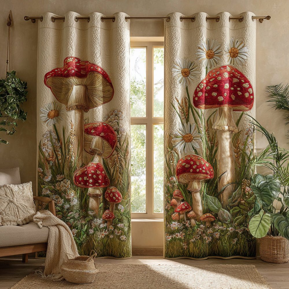 Chic Mushroom Daisy Quilted Curtains
