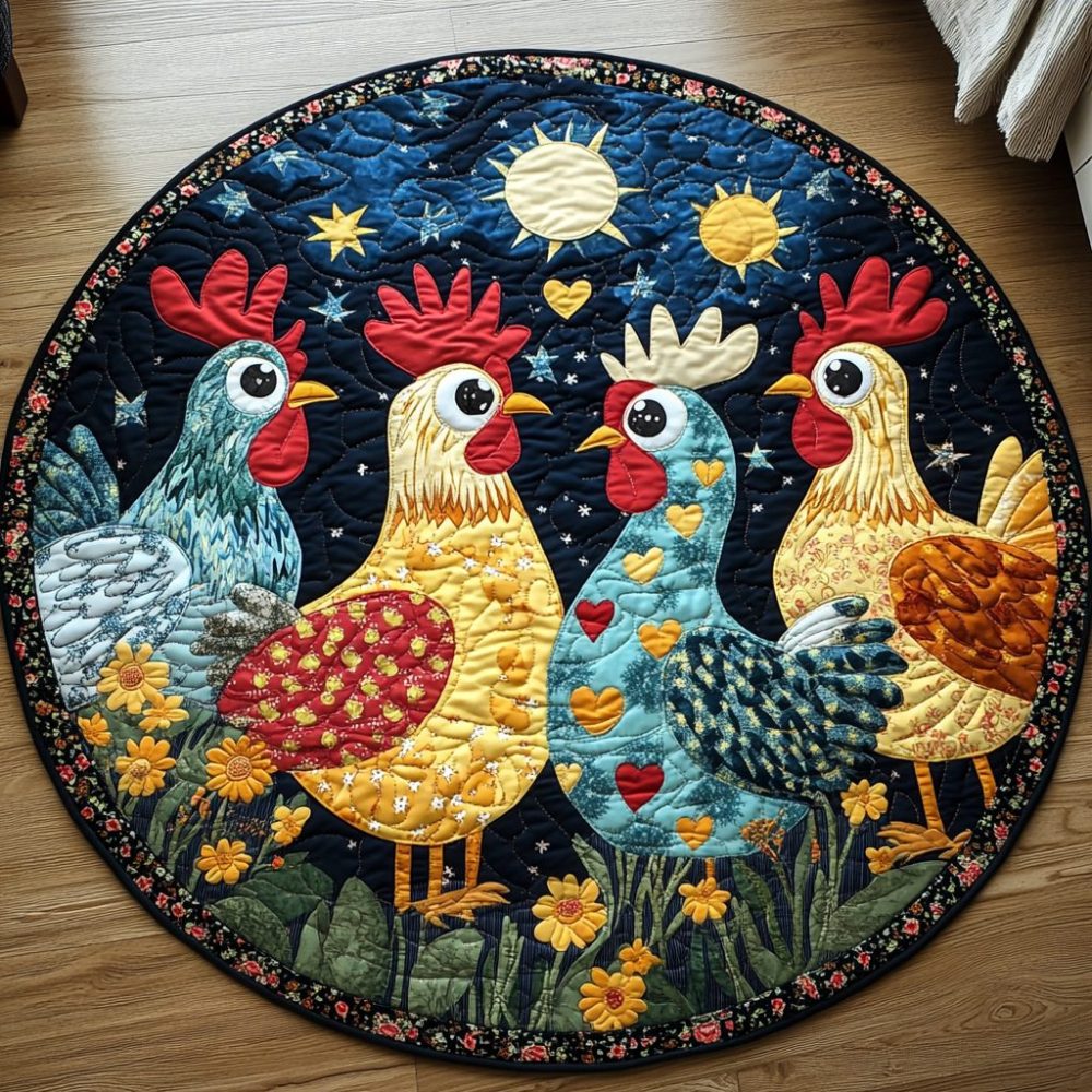 Chicken Charm Quilted Round Mat