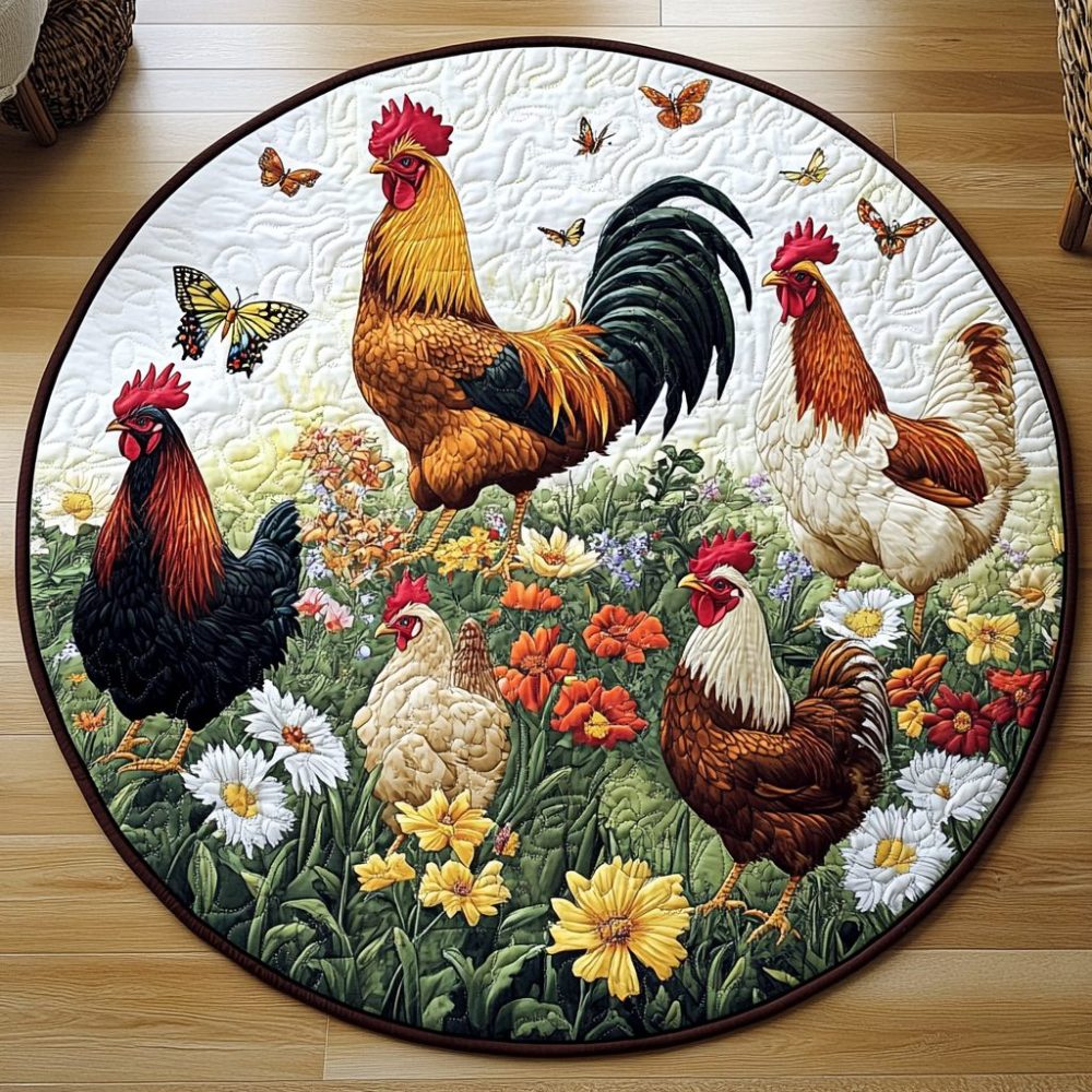 Chicken Cheer Quilted Round Mat