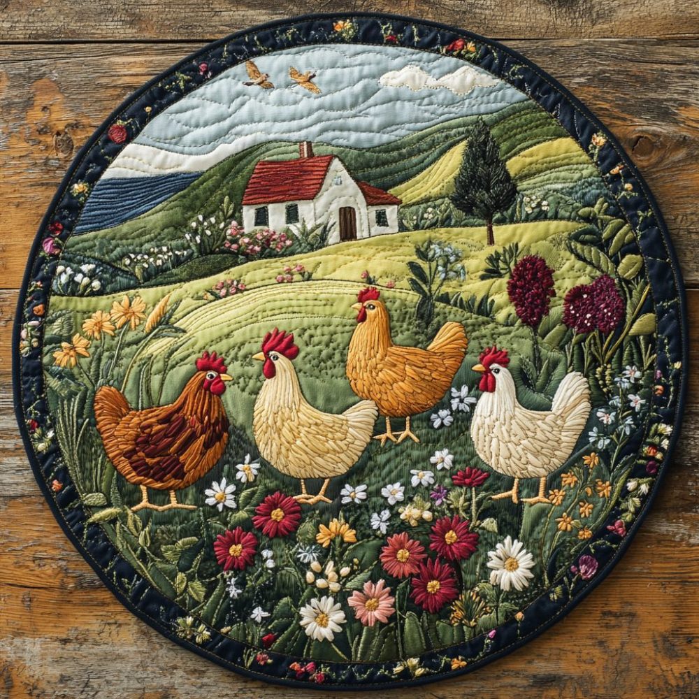 Chicken Feathers Quilted Round Mat