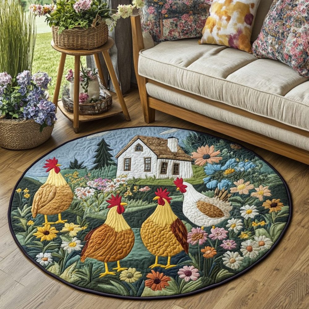 Chicken Roost Quilted Round Mat