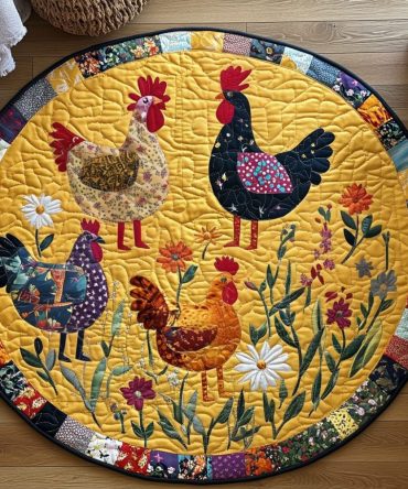Chicken Warmth Quilted Round Mat