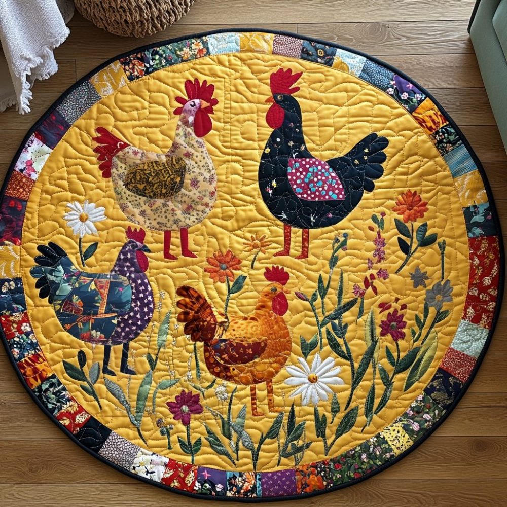 Chicken Warmth Quilted Round Mat