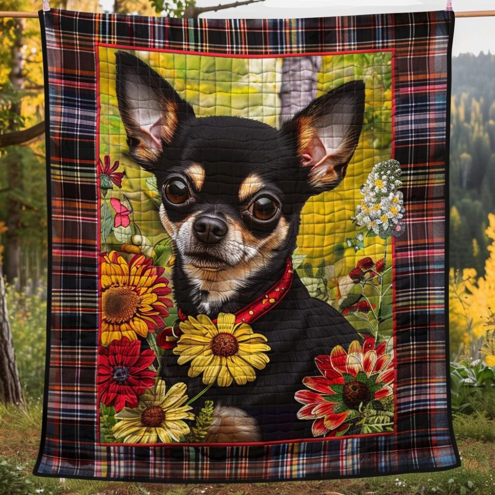 Chihuahua Garden Quilted Blanket