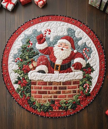 Chimney Santa Fun Quilted Round Mat