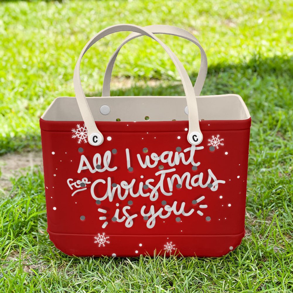 Festive Red Christmas Tote Bag - 'All I Want For Christmas Is You' – Perfect Holiday Gift! - Image 2