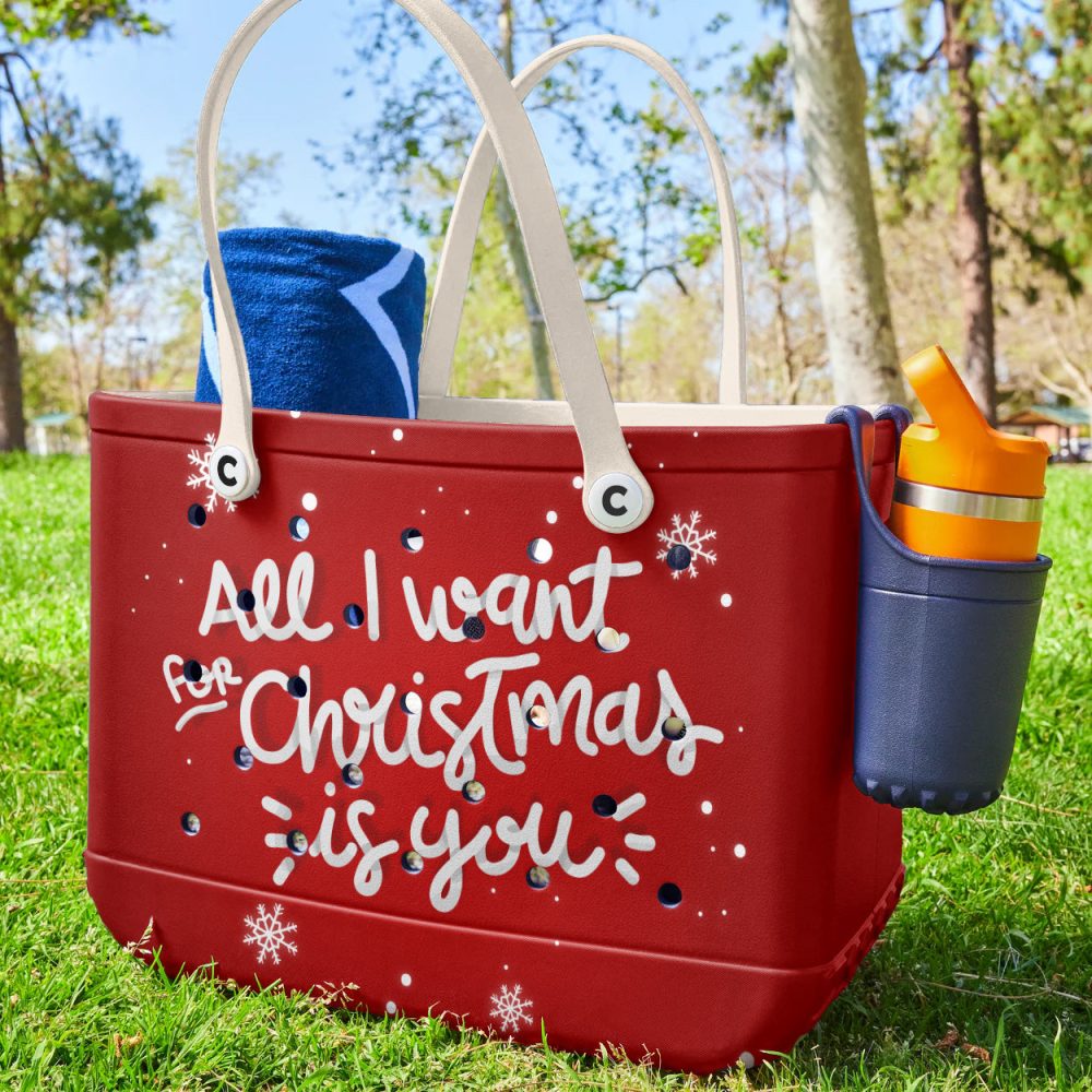 Festive Red Christmas Tote Bag - 'All I Want For Christmas Is You' – Perfect Holiday Gift! - Image 3