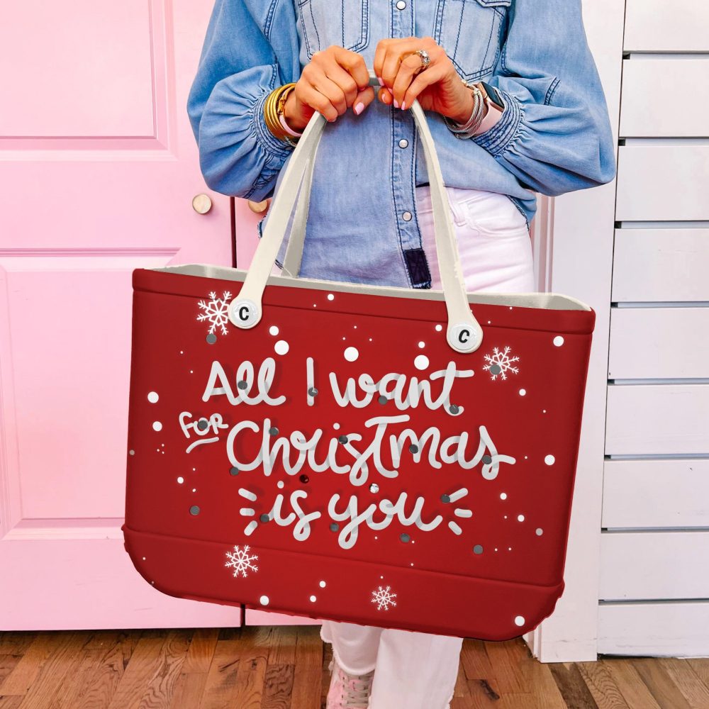 Festive Red Christmas Tote Bag - 'All I Want For Christmas Is You' – Perfect Holiday Gift! - Image 4
