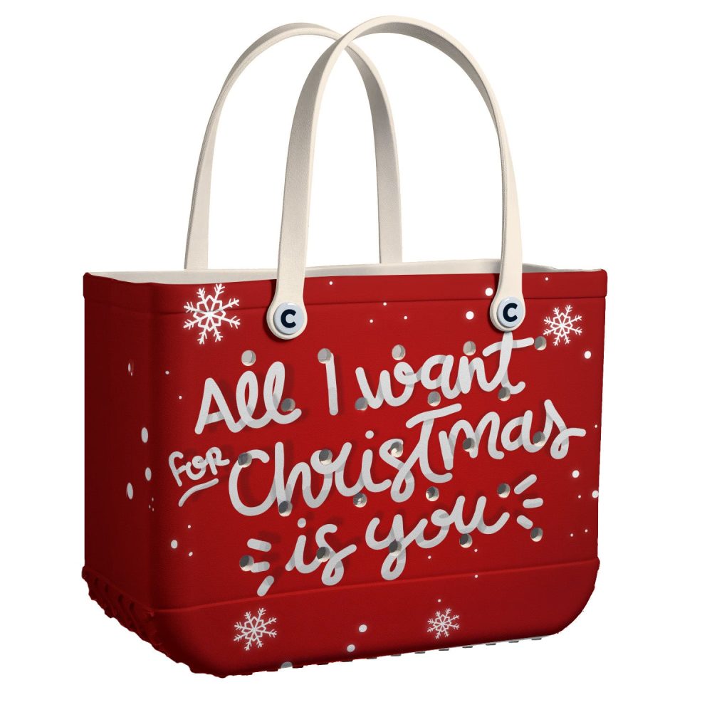 Festive Red Christmas Tote Bag - 'All I Want For Christmas Is You' – Perfect Holiday Gift!