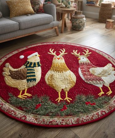Christmas Chicken Quilted Round Mat