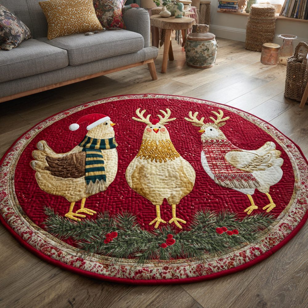 Christmas Chicken Quilted Round Mat